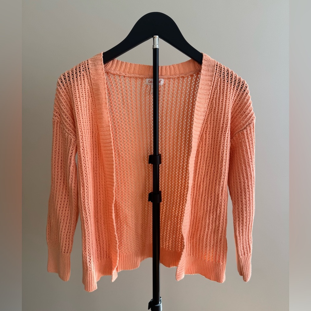 Cat & Jack Coral/Peach Open-Knit Cardigan Girls Size 10/12
